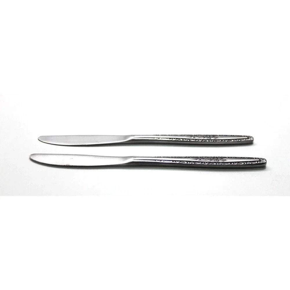 Interpur INR3 Single Rose Vine Pattern Dinner Knives Stainless Steel Korea Lot 2